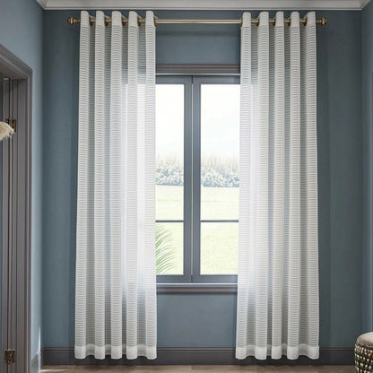 Ivory White Horizontal Striped Voile Balloon Shade Sheer Curtains
