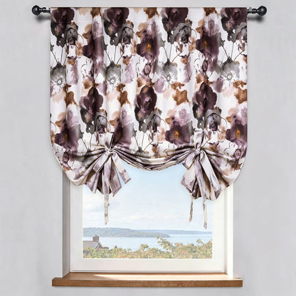 Artistic Bloom Purple and Brown Watercolor Floral Balloon Shade Curtains
