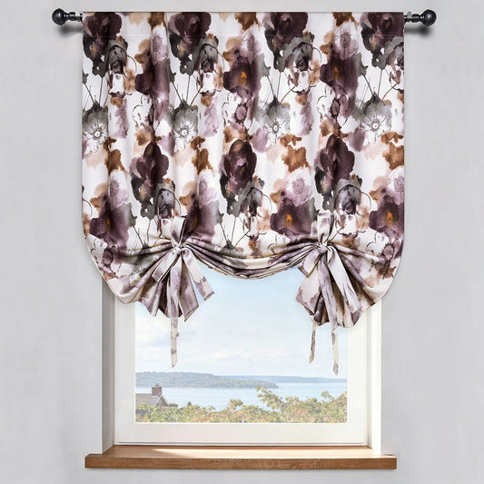Artistic Bloom Purple and Brown Watercolor Floral Balloon Shade Curtains