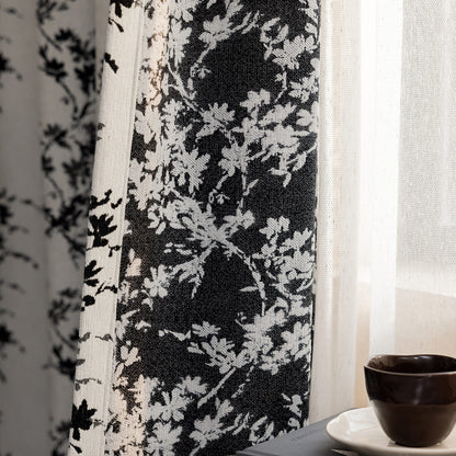 Modern Black Silhouette Floral Vine Chenille Jacquard Curtains Drapes