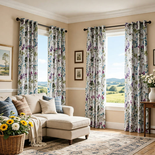 Blue/Purple/Green Leaf Curtains Blackout Rosemary and Thyme Drapes