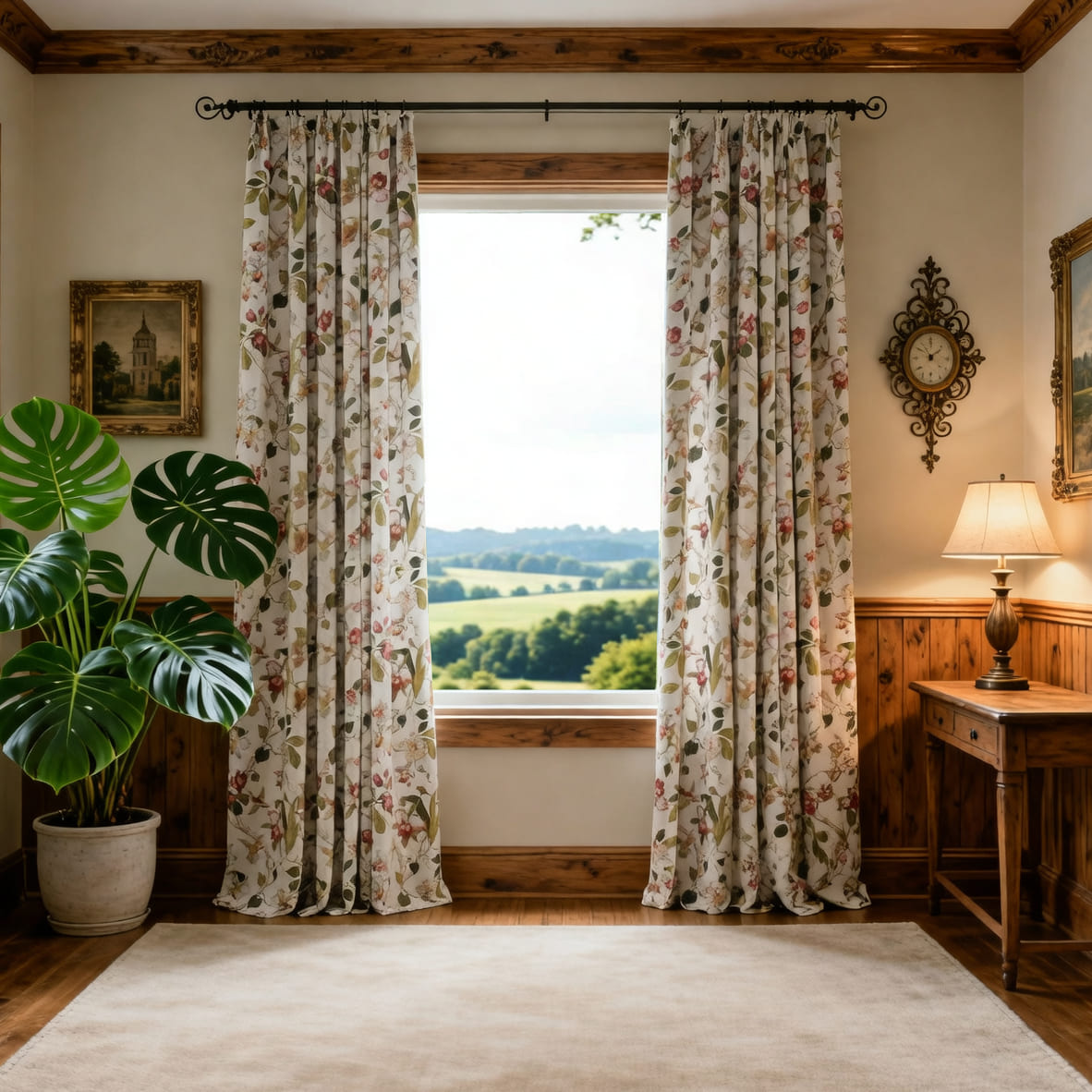 Rideaux occultants à fleurs rouges, rideaux d'oiseaux pour chambre à coucher, 1 ensemble de 2 panneaux