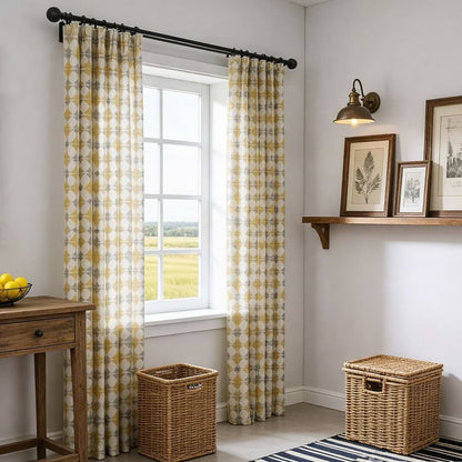 Mimosa Yellow Curtains Linen Bright Modern Geometry Drapes 2 Panels