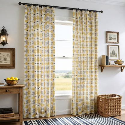 Mimosa Yellow Curtains Linen Bright Modern Geometry Drapes 2 Panels