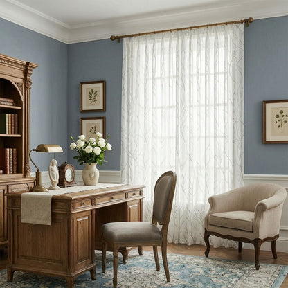Branch Tree White Pinch Pleat Sheer Curtains for Bedroom/Living Room