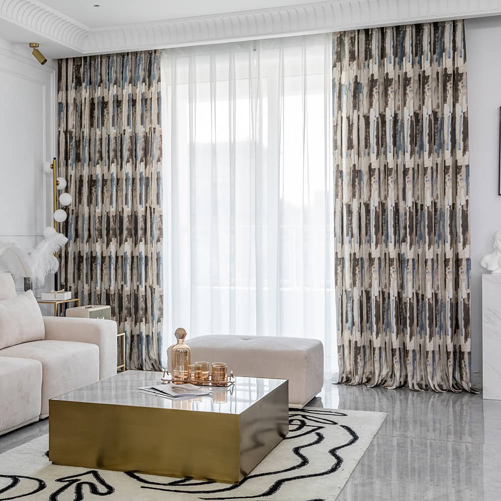 Light blue and brown curtains for living room modern drapery panels