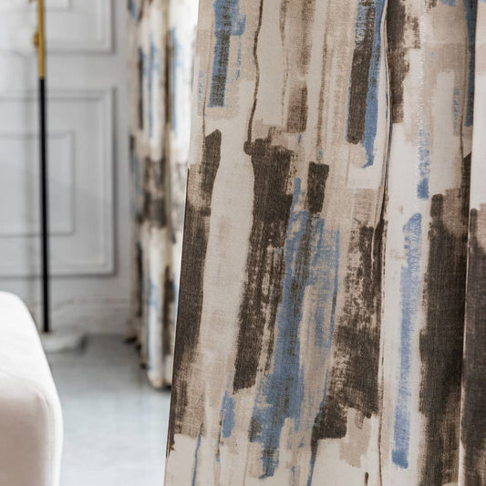 Light blue brown striped blackout curtains for bedroom modern drapes