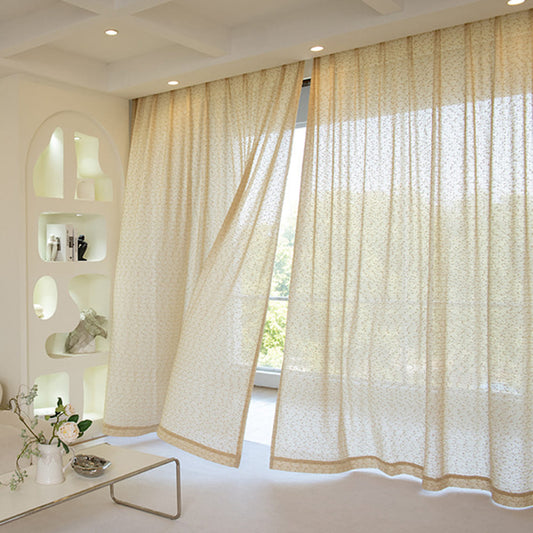French Chanle Style Graceful Balloon Shade Sheer Curtains Mint Green/Light Brown/White
