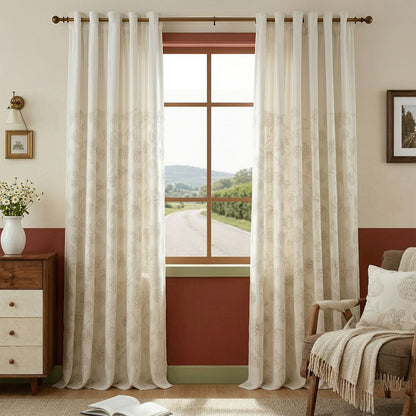 Natural Linen Rope Embroidery Flower Unique Curtains Drapes