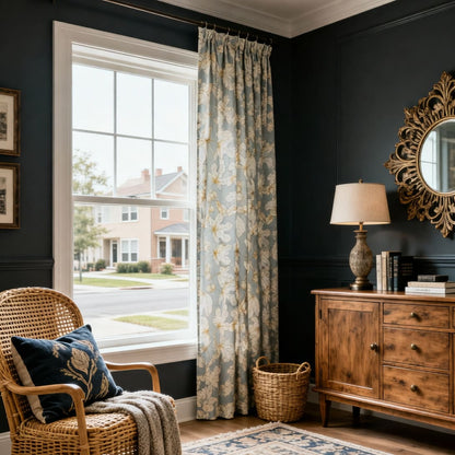 Stone Blue Fig Leaf Curtains Art Painting Living Room Darkening Drapes