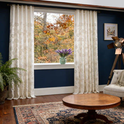 Natural Linen Rope Embroidery Flower Unique Curtains Drapes