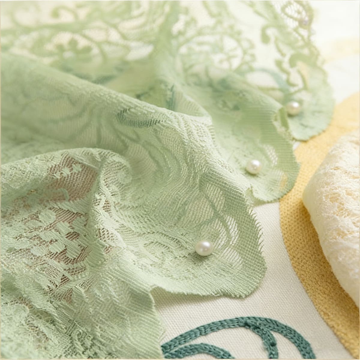 Charming Mint Green Lace Ruffled Sheer Curtains