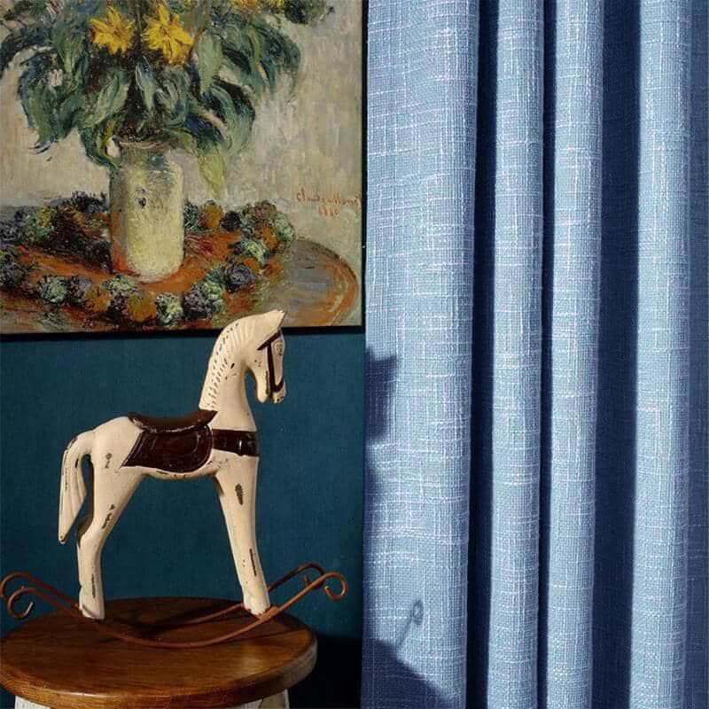 Ocean Mist Blue Balloon Shade Curtains Rough Grainy Texture Drapes