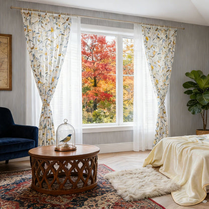 The Yellow Oriole on The Branch White Curtains Drapes