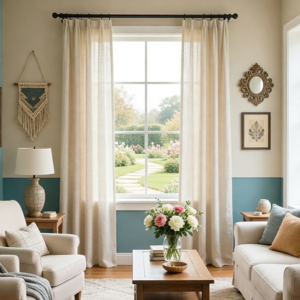 Beige Natural Linen Curtains Drapes for Living Room 2 Panels