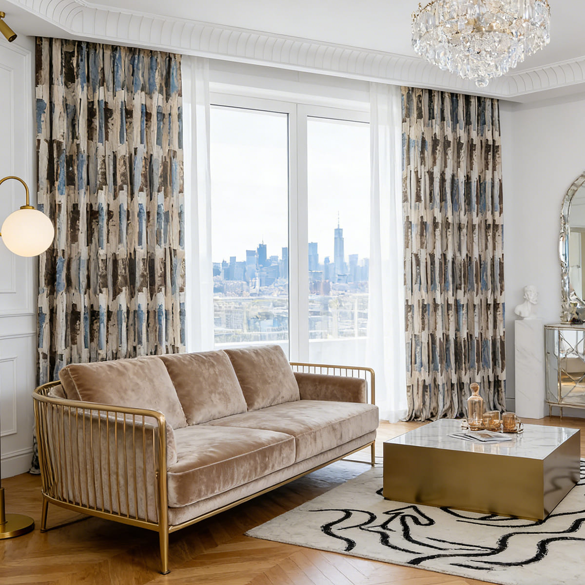 Gentleman Style Curtains Blue Brown Striped Modern Art Drapes