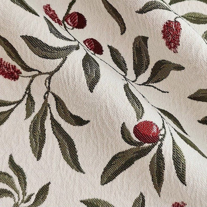 Olive Green Leaf & Red Berry Cream Base Curtains