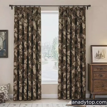 Wabi-Sabi Mid-Tone Brown Foliage Jacquard Curtains