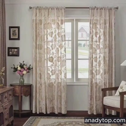 Beige Ciselé Velvet Jacquard Floral Sheer Curtains