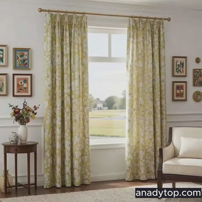 Warm Yellow Cream Fig and Foliage Curtains Art Painting Custom Drapes
