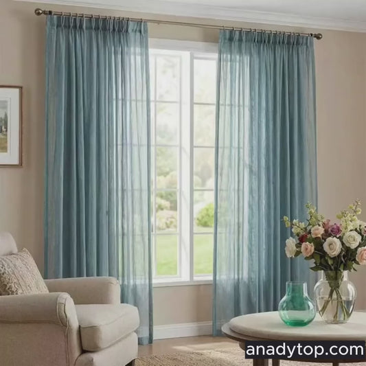 Blue Linen Sheer Curtains for Living Room 2 Panels