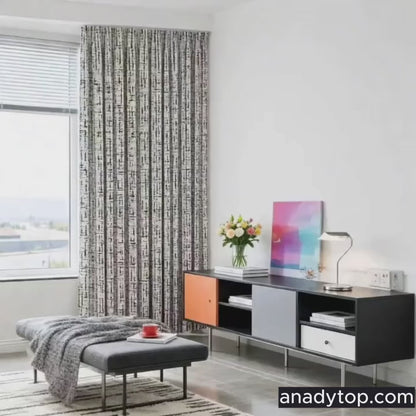 Modern Minimalist Ivory Black Chenille Jacquard Abstract Line Geometric Curtains