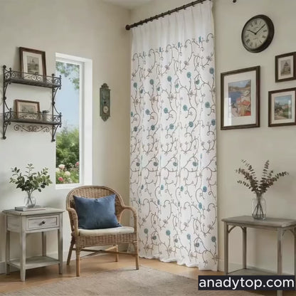A Ballad of Blue Blooms Embroidered Vine White Curtains
