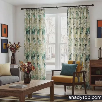 Vibrant Teal & Mint Watercolor Botanical Vine Pinch Pleat Curtains