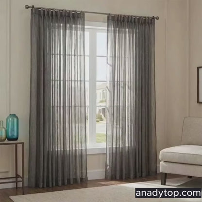 Grey Linen Sheer Curtains for Living Room 2 Panels