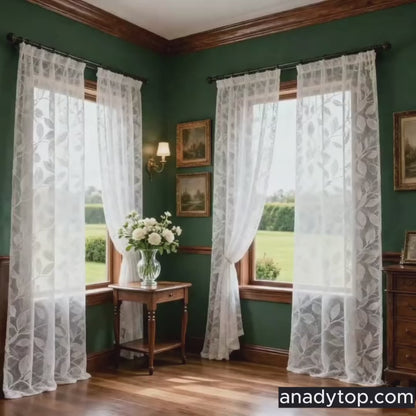 White Leaf Sheer Curtains for Living Room Bedroom Voiles 2 Panels