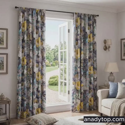 Oil Painting Art Monet Blue and Purple Flowers Garden Curtains 2 Panels Living Room