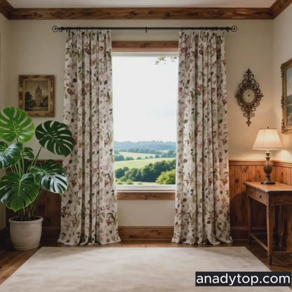 Red Flower Blackout Curtains Birds Drapes for Bedroom 1 Set of 2 Panels