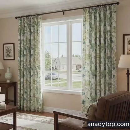 Contemporary Ivory-Base Soft Tone Green & Blue Lush Floral Modern Curtains