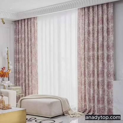 Red Line Art Peony Curtains Art Line Drawing Flower Window Drapes