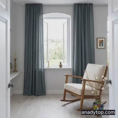 Steel Blue Slate Gray Natural Linen Curtains and Drapes 2 Panels