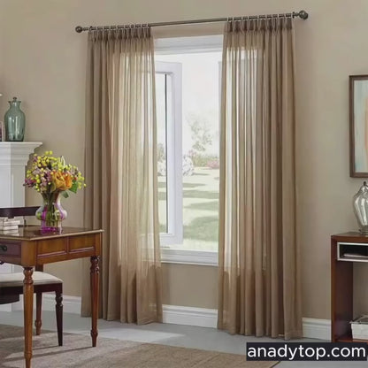 Tan Beige Linen Sheer Curtains for Living Room 2 Panels