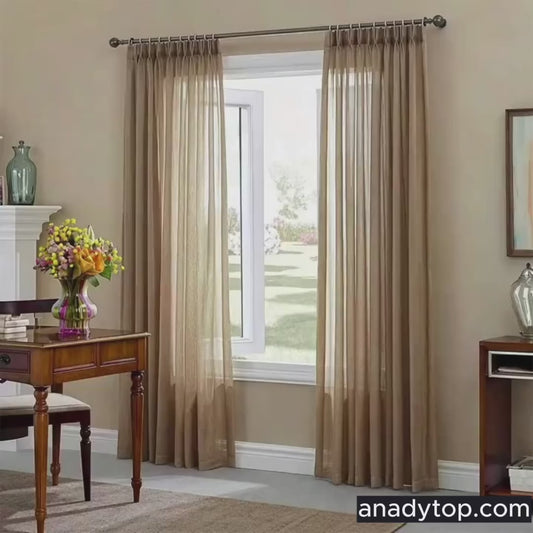 Tan Beige Linen Sheer Curtains for Living Room 2 Panels