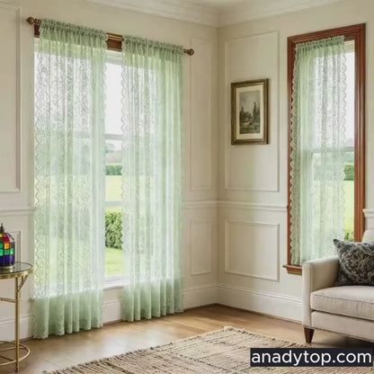 Charming Mint Green Lace Ruffled Sheer Curtains