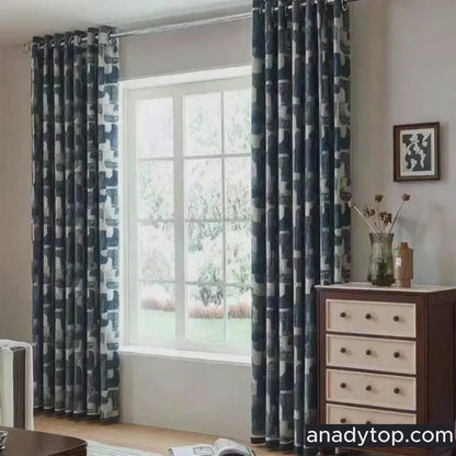 Soft Touch Indigo Blue Geometric Jacquard Curtains