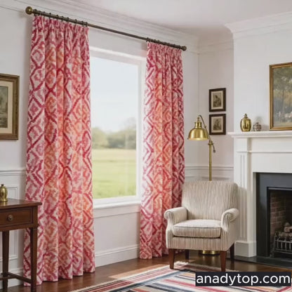 Red Pink Orange Curtains Geometry Drapes 2 Panel Bright Warm Decro Curtains