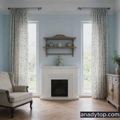 Tranquil Blue Raindrops Stripes Linen Blend Curtains