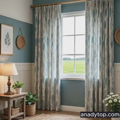 Blue Feathers Pattern Curtains Morden Fashion Misty Gray Drapes