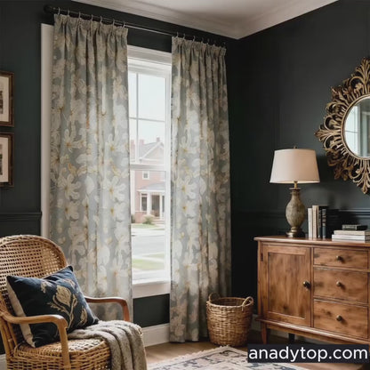 Stone Blue Fig Leaf Curtains Art Painting Living Room Darkening Drapes