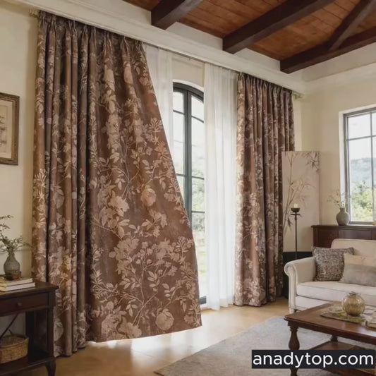 Warm Taupe French Country Antique Floral Curtain Panels