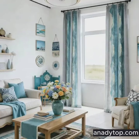 Flowing Dream Curtains Blue Gray Striped Art Painting Drapes