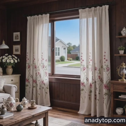 Light & Airy Flower Linen Curtains Pinch Pleat