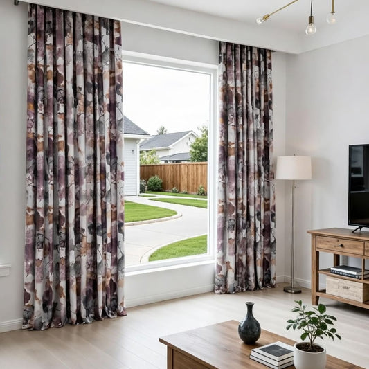 Artistic Bloom Purple and Brown Watercolor Floral Curtains