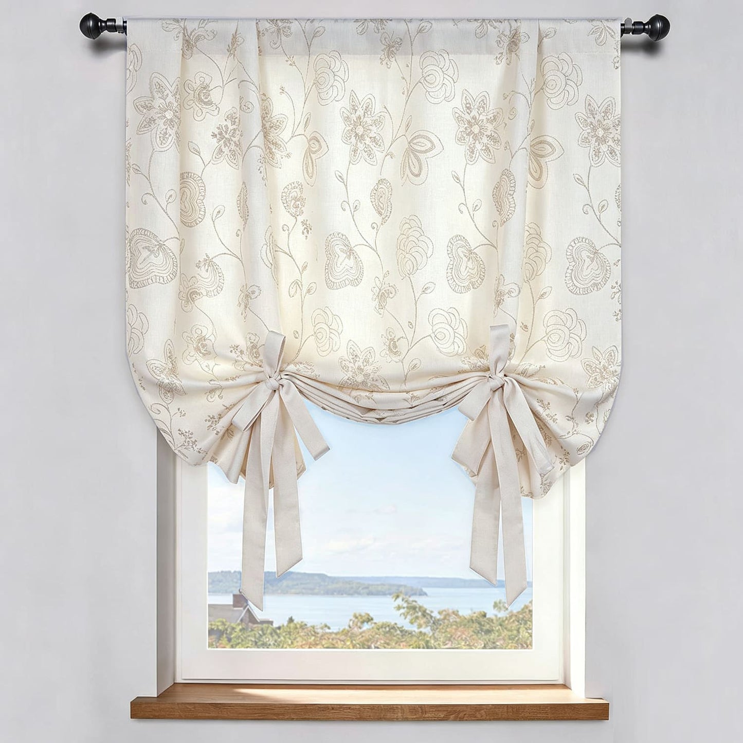 Rideaux en lin naturel, à fleurs, pour chambre à coucher/salon, 2 panneaux