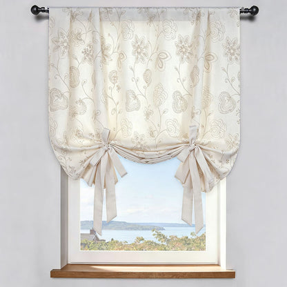 Rideaux en lin naturel, à fleurs, pour chambre à coucher/salon, 2 panneaux