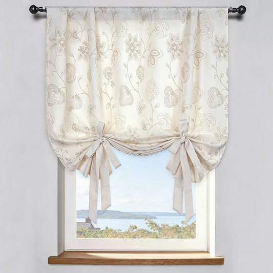 Natural Linen Rope Embroidery Flower Unique Balloon Shade Curtains